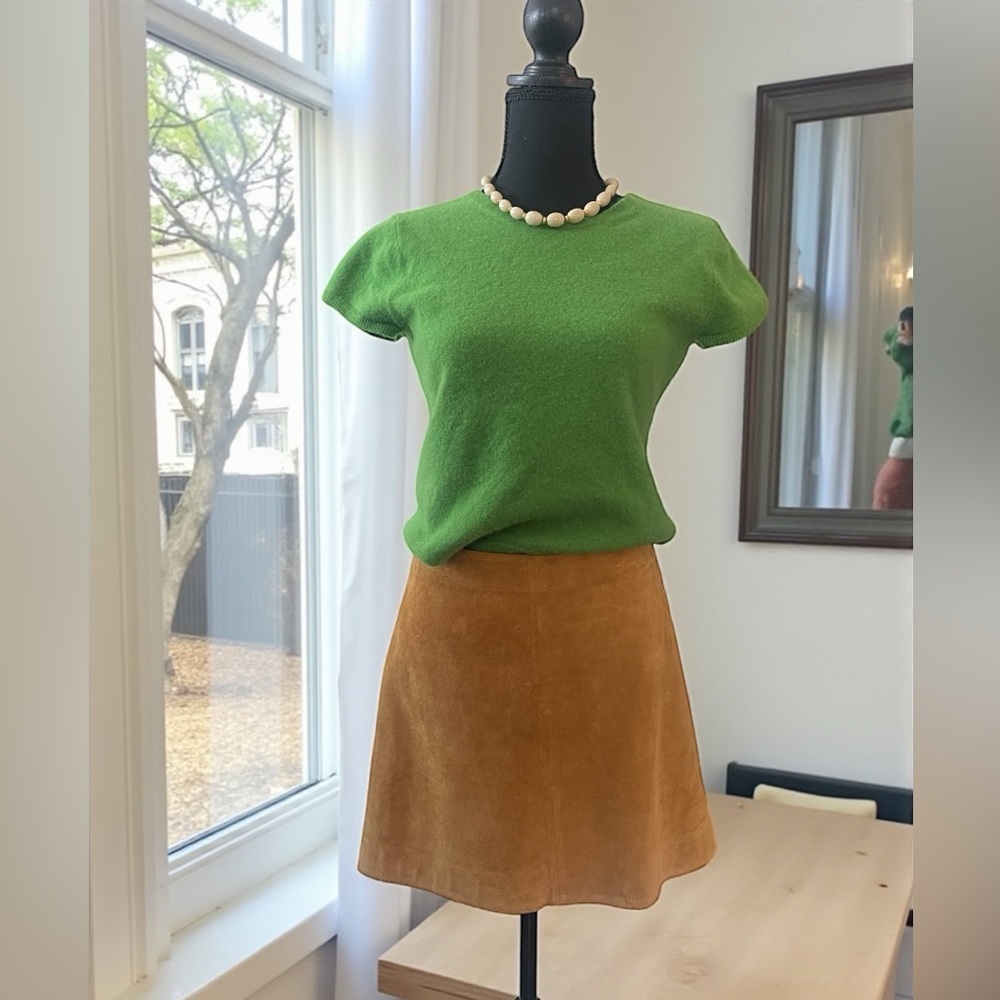 Zara Woman Camel Suede Leather Mini Skirt Boho Cowgirl Western